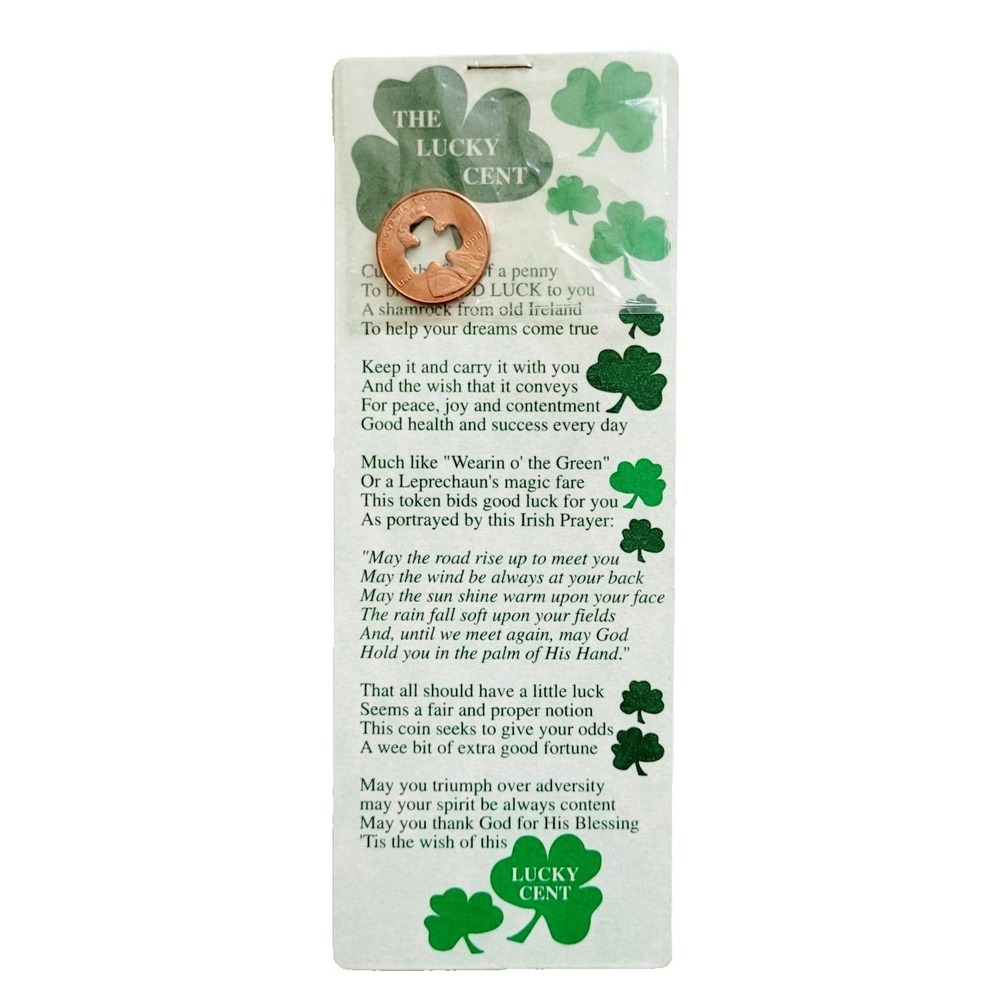 Vintage 90s Lucky Cent Bookmark, Irish 3 Clover Shamrock Penny 1994 Inspirations